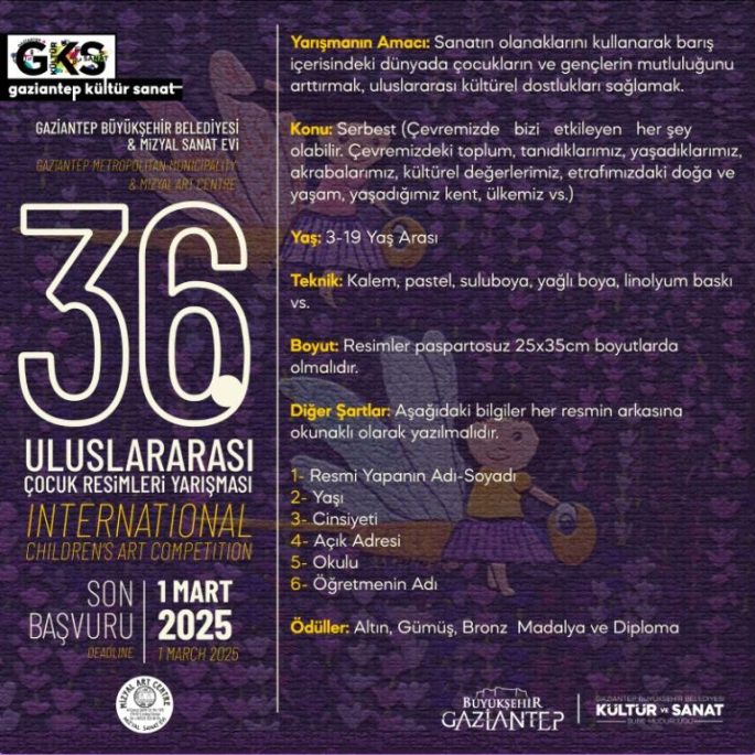 Gaziantep Mizyal Gallery Art Children’s 36th International Art Competition 2025
